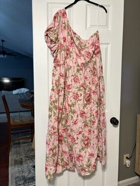 Show Me Your MuMu Pink Floral One-Shoulder Tiered Dress